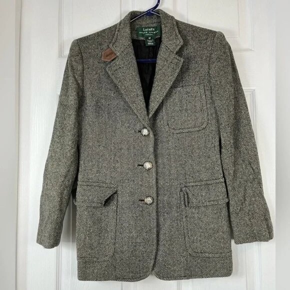 Lauren Ralph Lauren Vintage Equestrian Herringbone Horse Button Blazer Jacket 2P - Picture 1 of 5